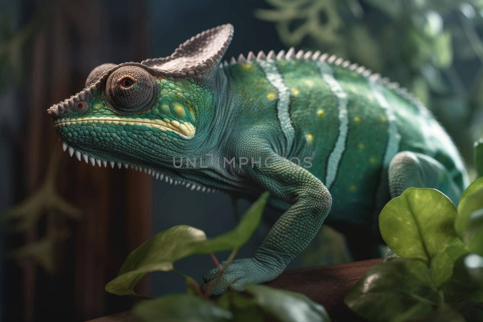 Nature chameleon animal reptile. Tropical amazing lizard. Generate Ai
