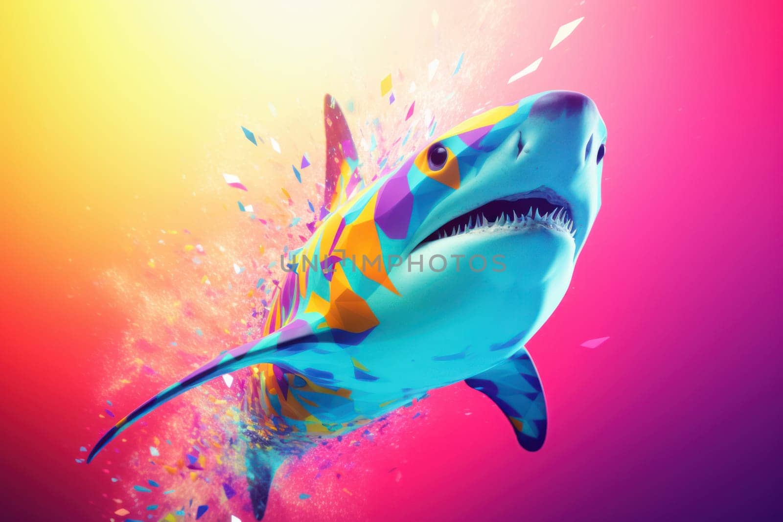 Abstract colorful shark. Animal art ocean. Generate Ai