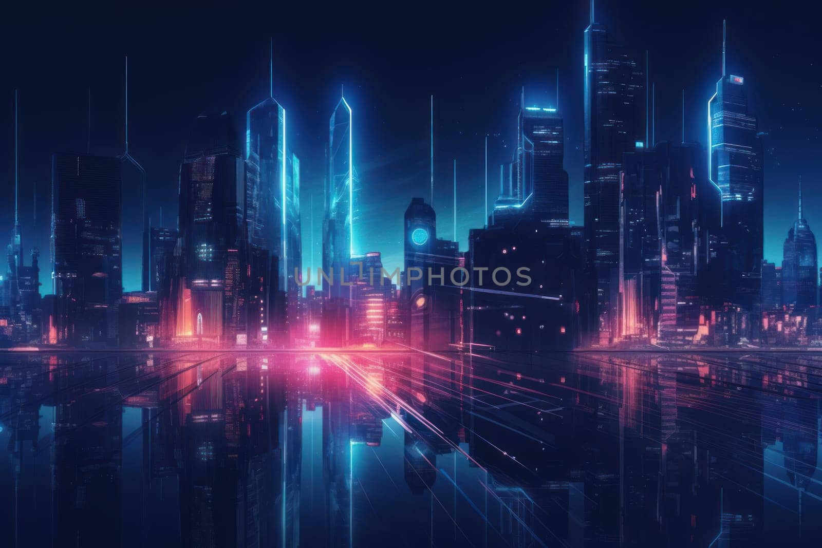 Futuristic neon city. Street future scene. Generate Ai