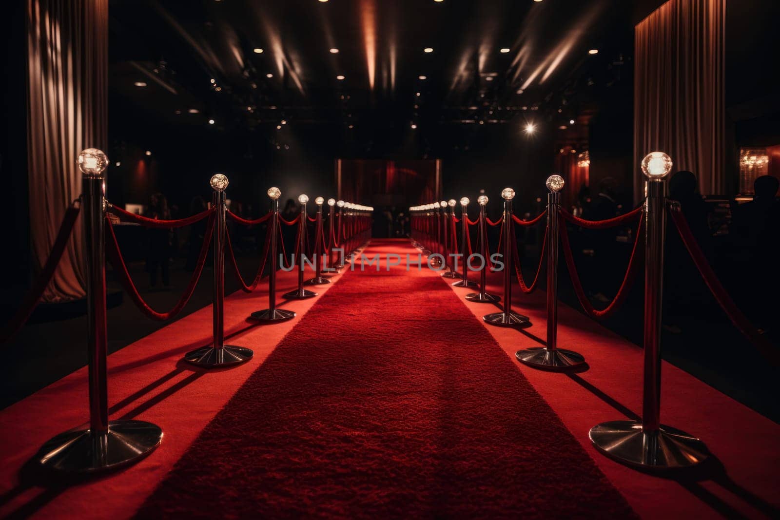 Red carpet stage with soft light. Generate Ai by ylivdesign