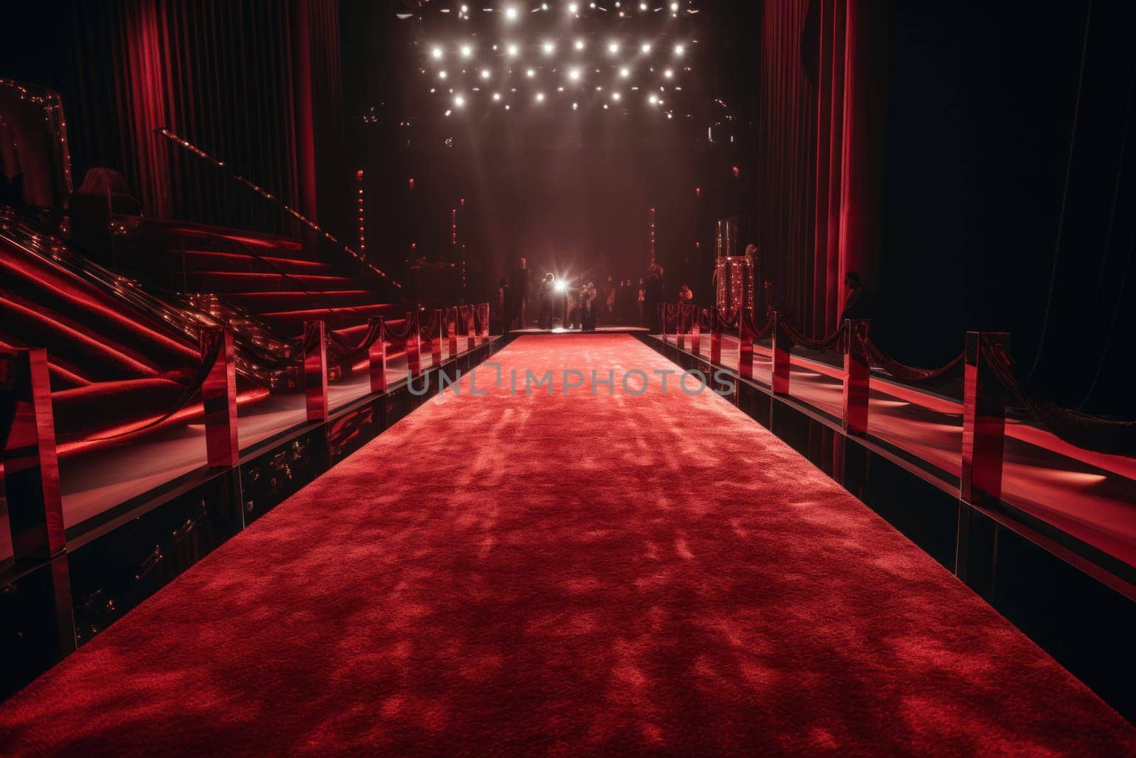 Red carpet with spotlight. Star award. Generate Ai