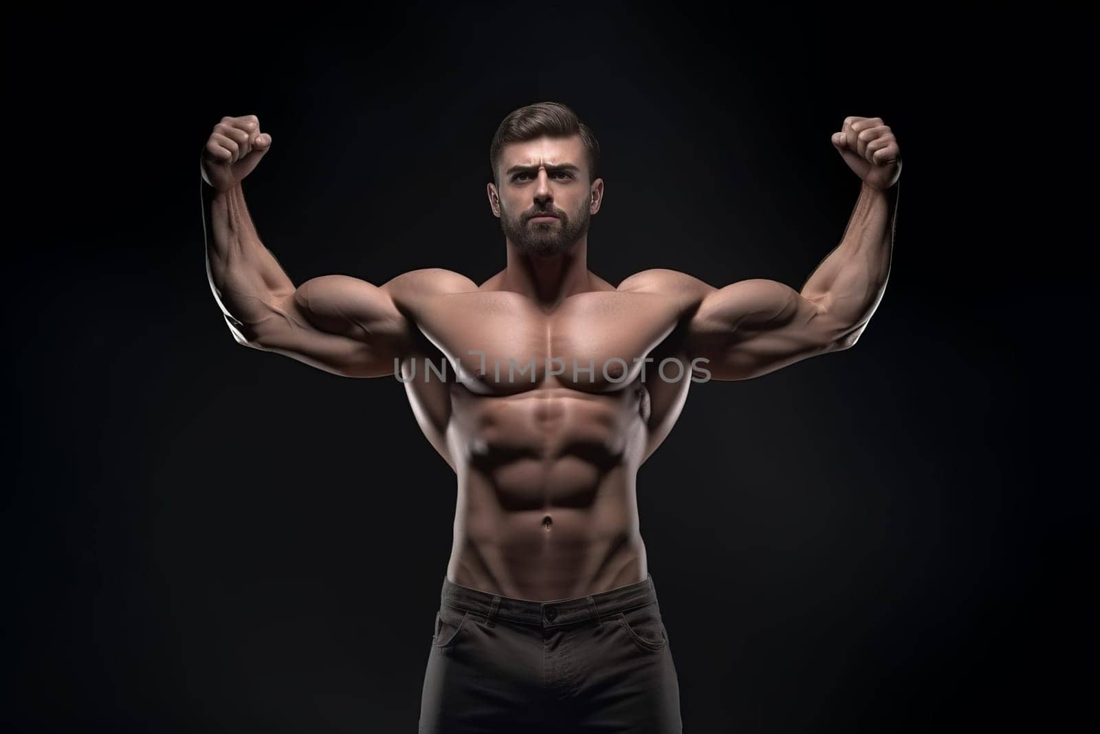Strong gym man. Sexy fit body. Fictional person. Generate Ai