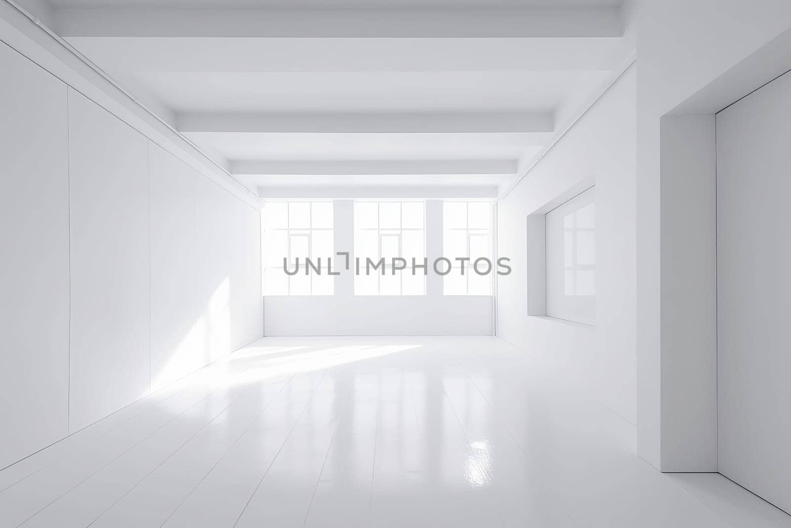 White sunny room. Window clean floor. Generate Ai