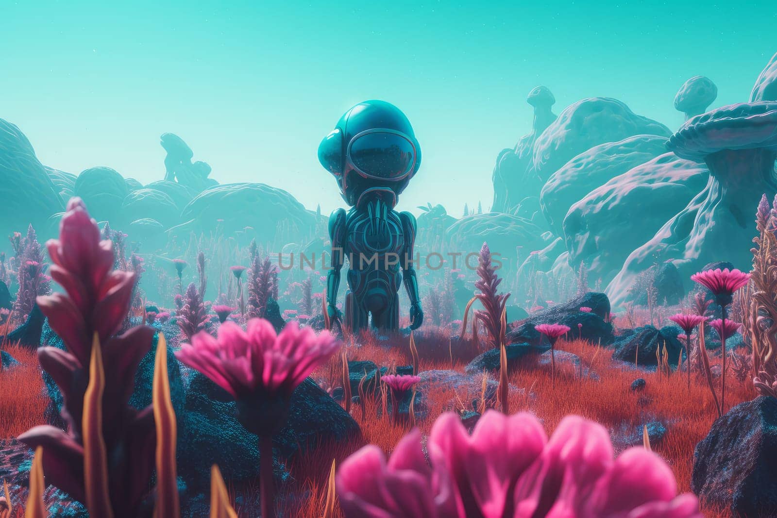 Alien fantasy landscape. Fiction space. Generate Ai