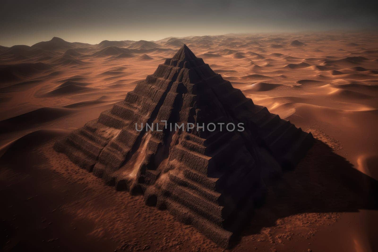 Alien stone pyramid. Ancient construction. Generate Ai