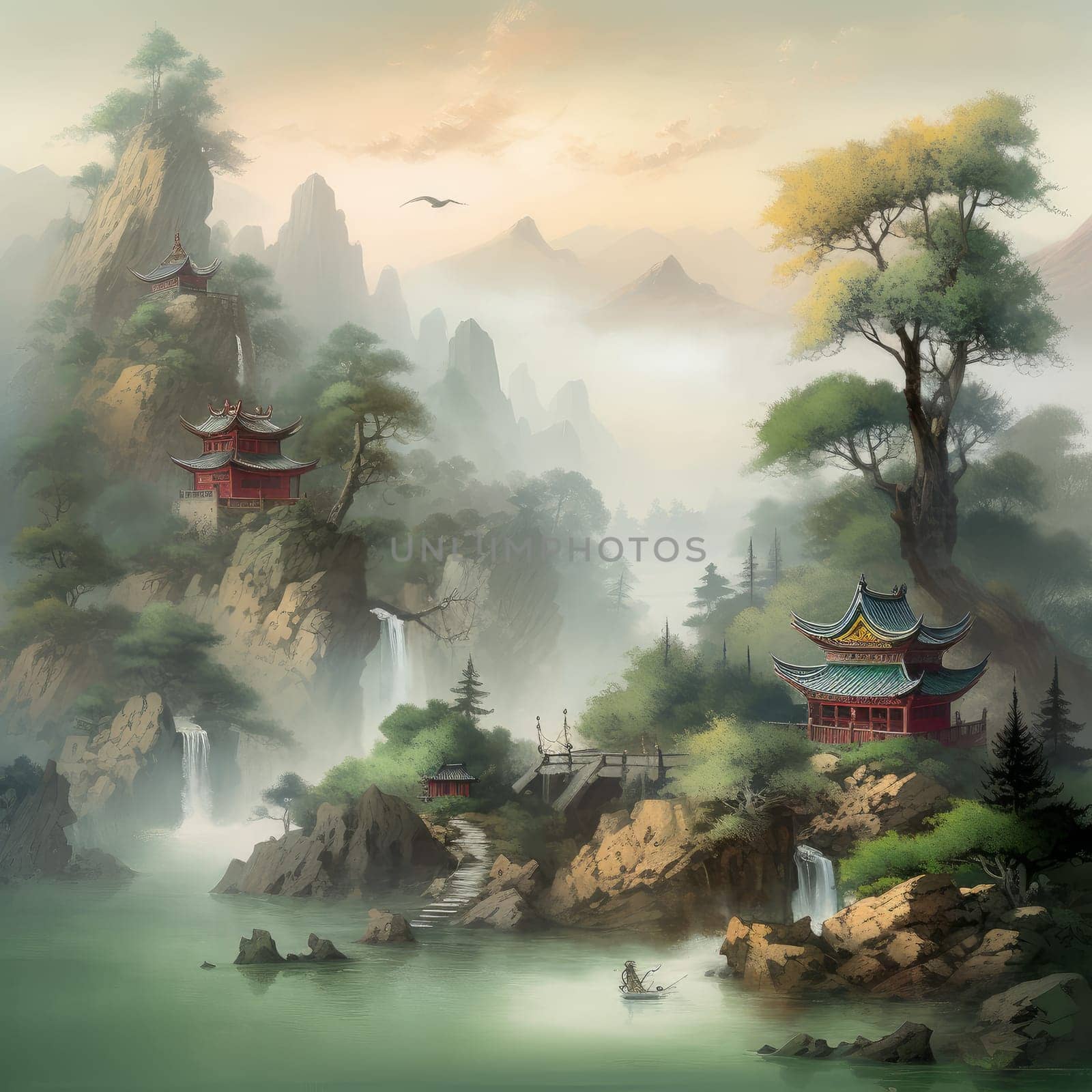 Asian landscape. China nature mountain. Generate Ai