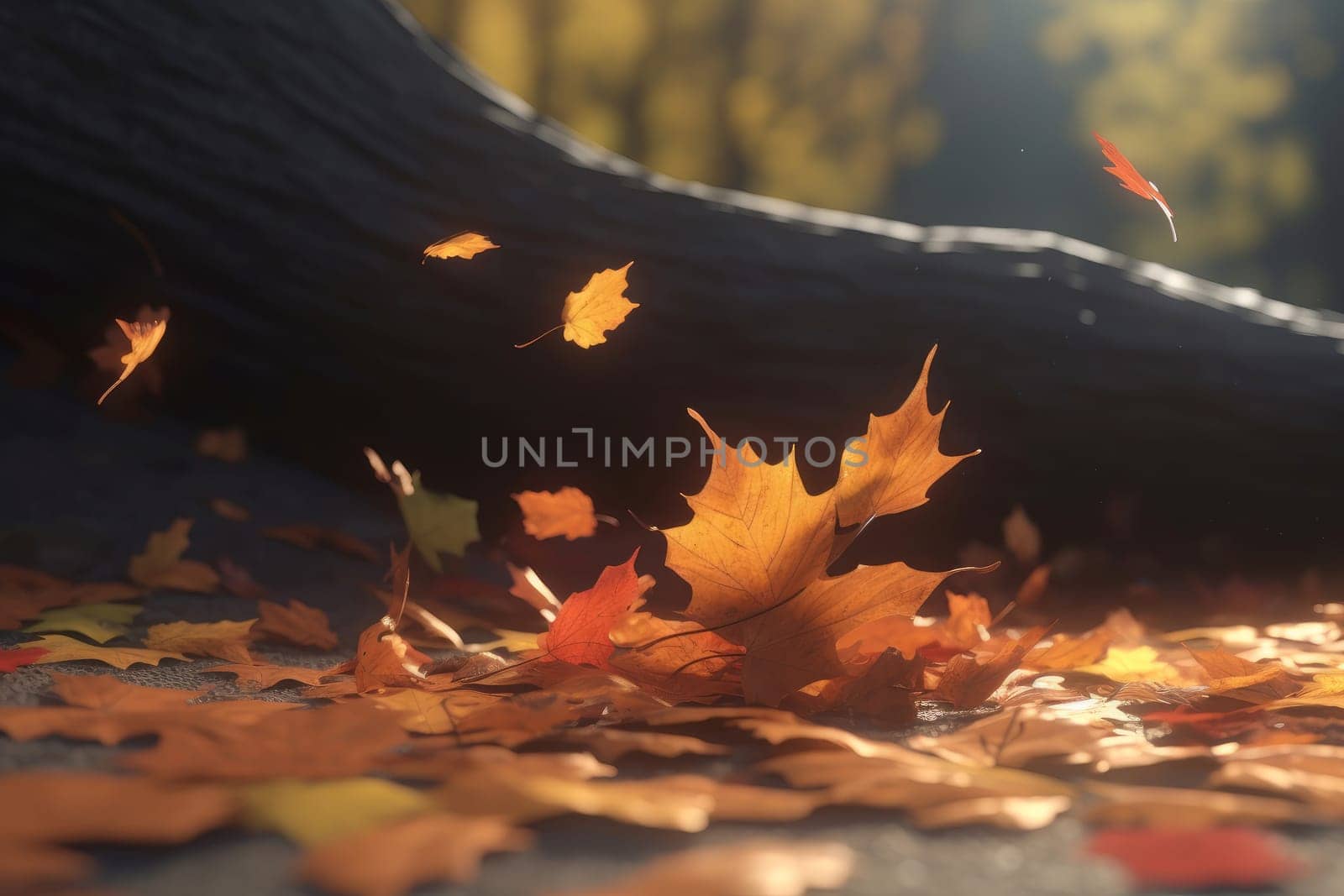 Autumn leafs under tree. Generate Ai by ylivdesign