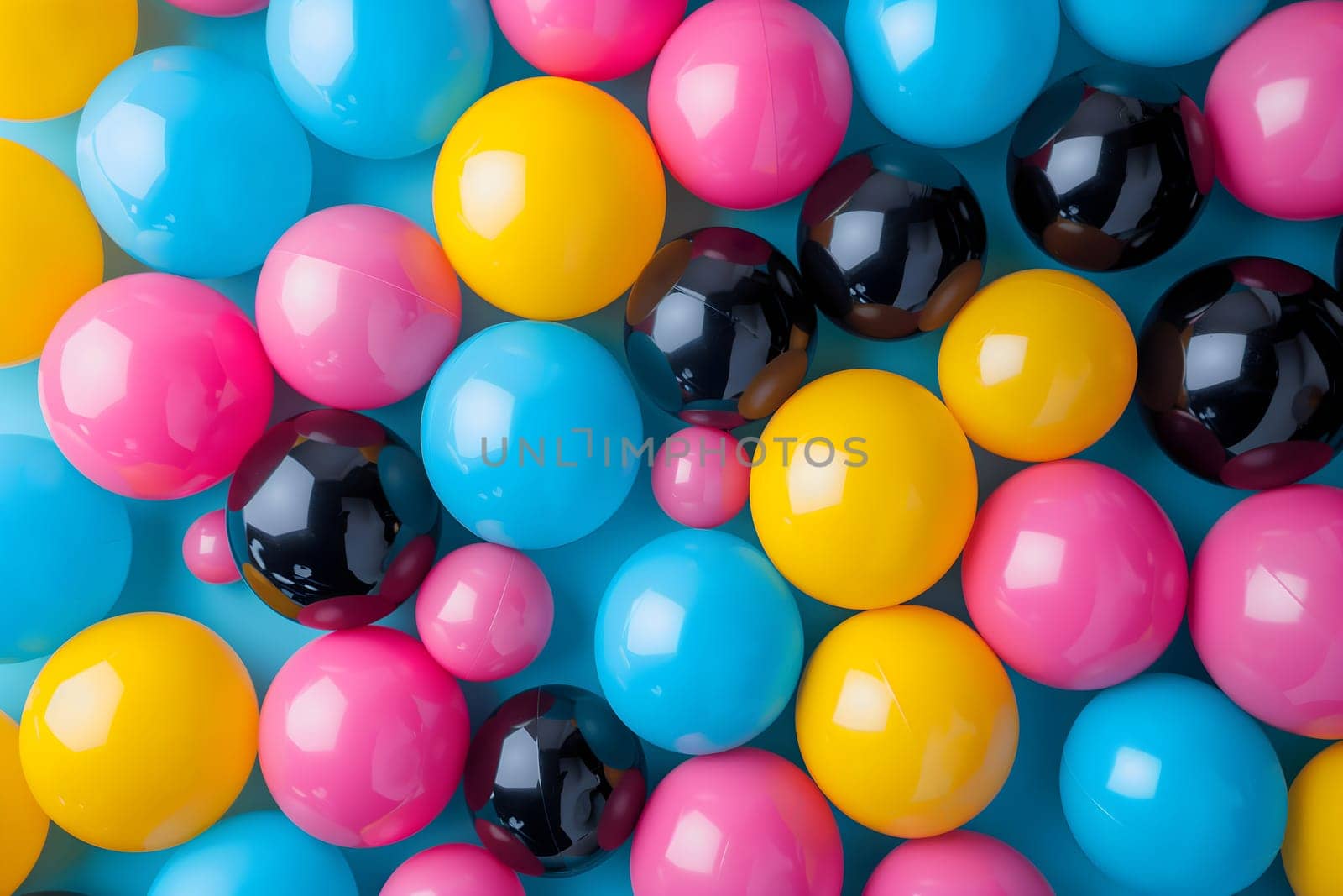 Full-frame background of piled colorful plastic balls. Neural network generated image. Not based on any actual scene or pattern.