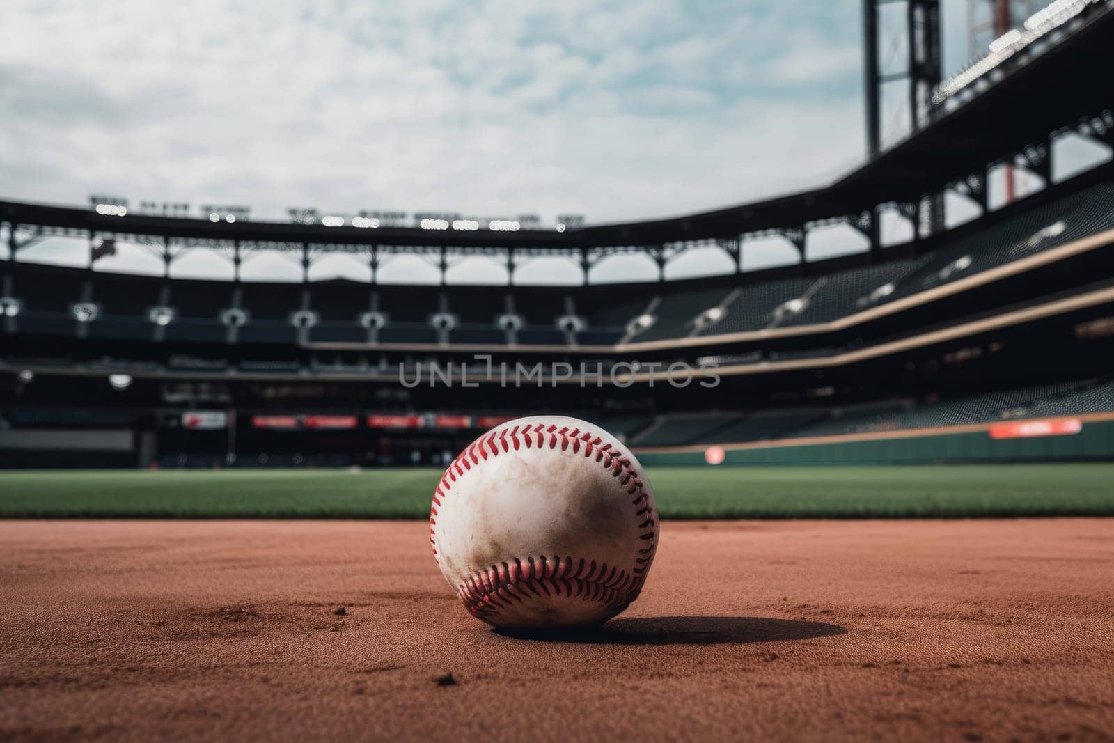 Baseball ball on pitch. Dirt game. Generate Ai