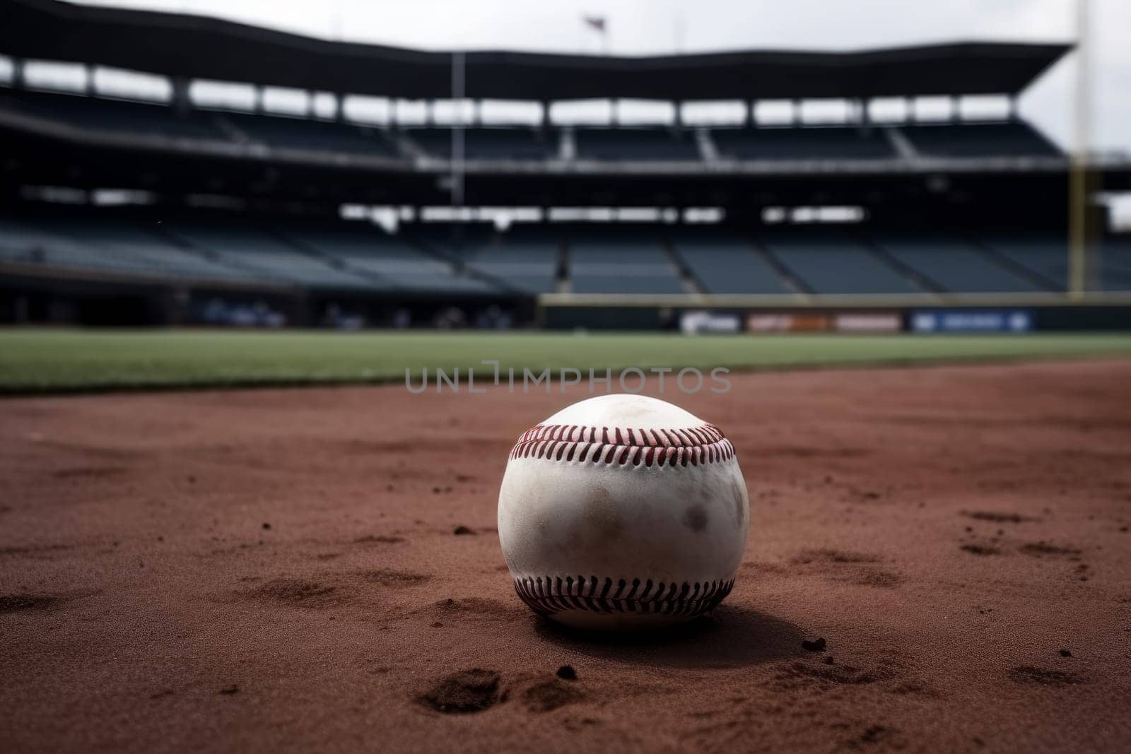 Dirty baseball ball on arena. Green team. Generate Ai