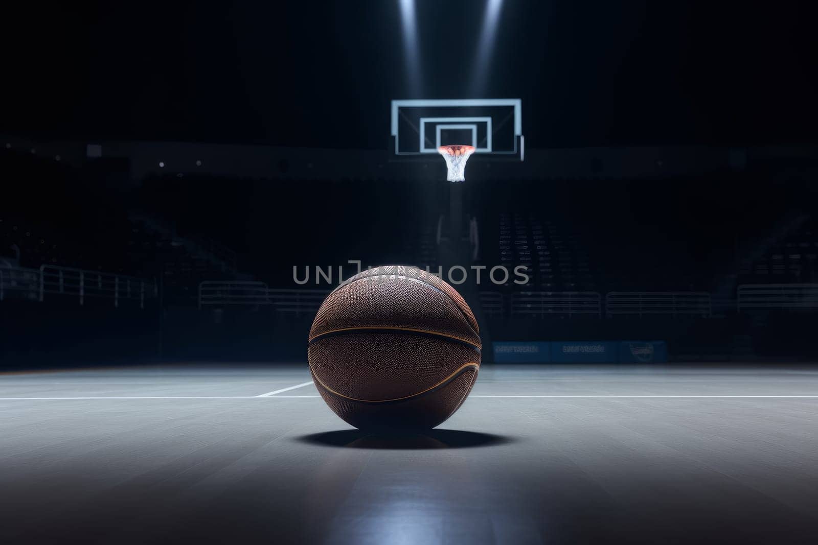 Basketball ball on floor. Winner team. Generate Ai