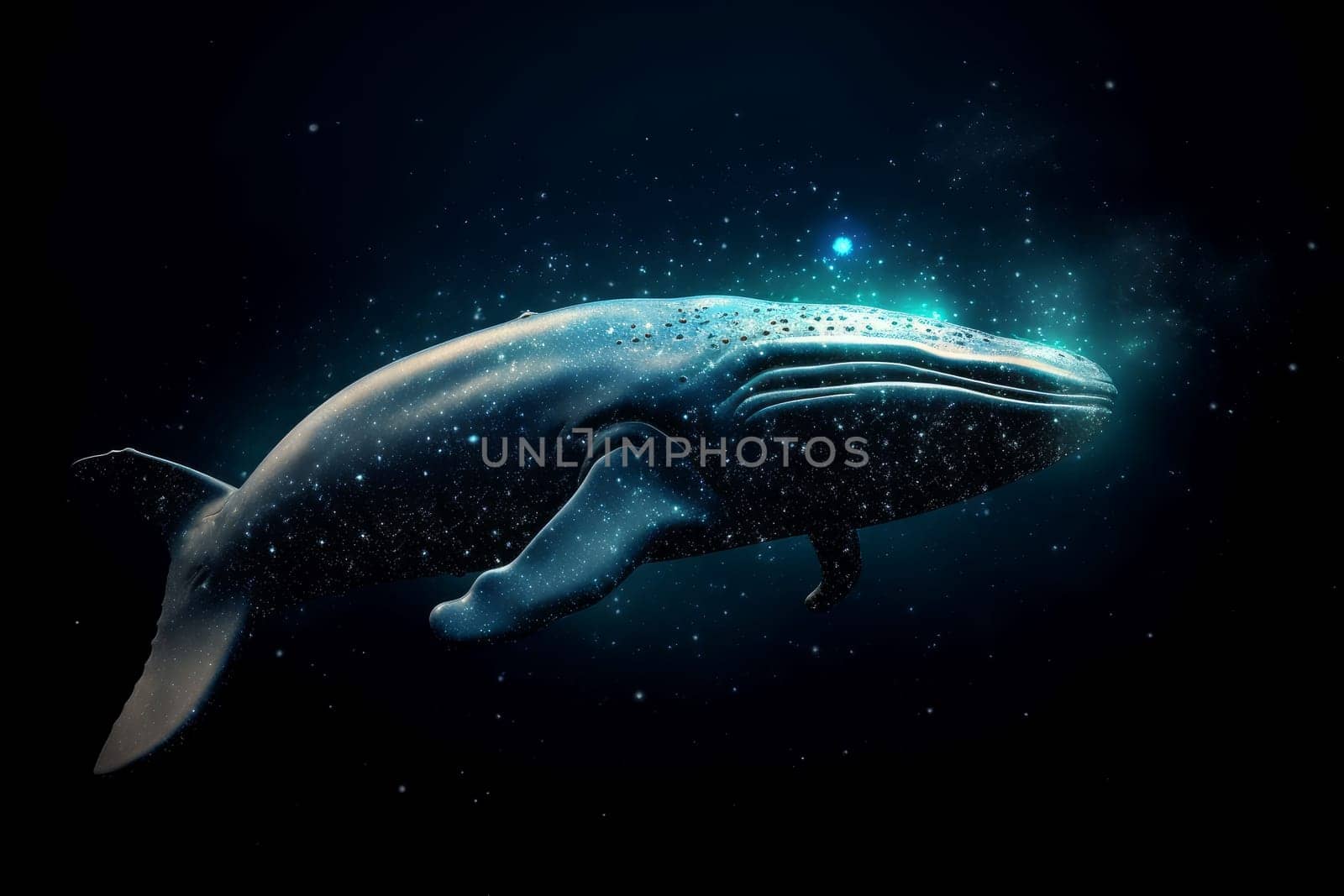 Beautiful heavenly whale. Art love design. Generate Ai