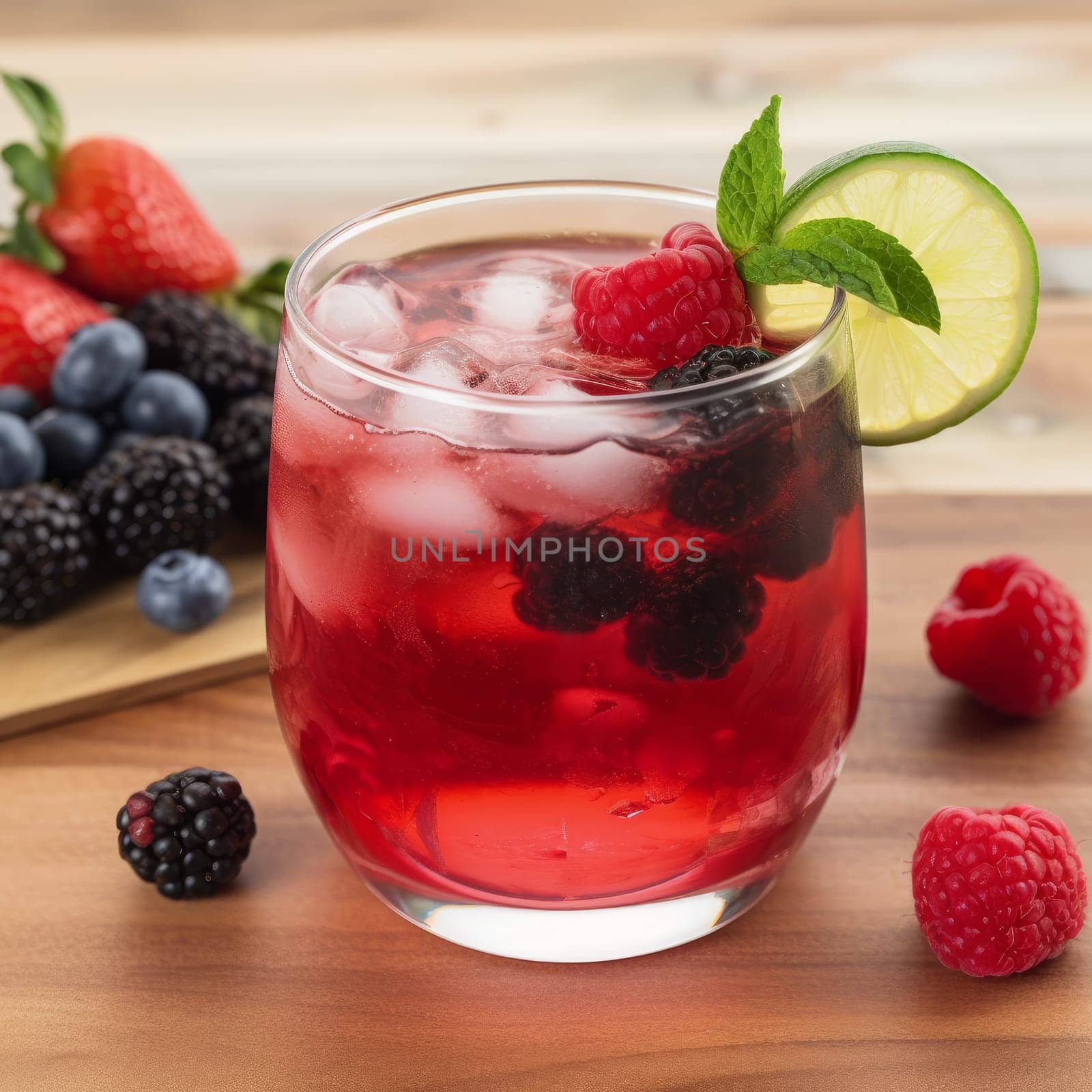 Berry cocktail drink. Summer ice drink. Generate Ai