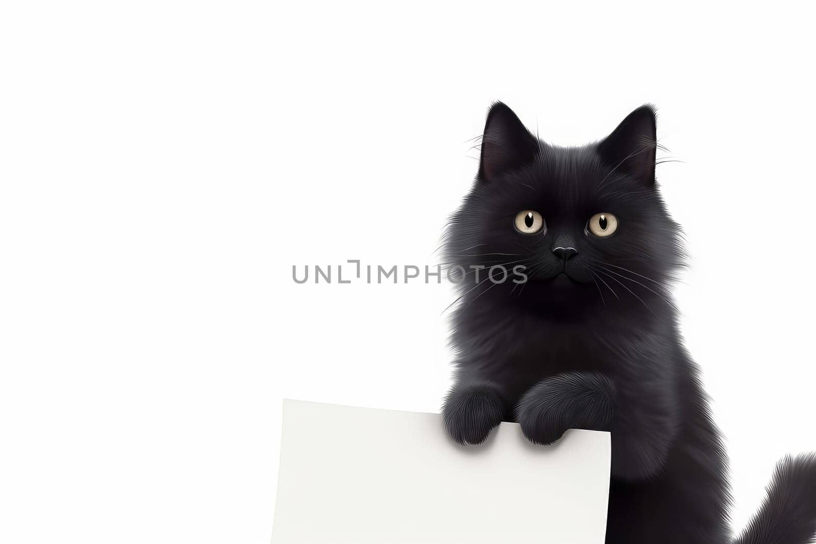 Cat holding blank paper. Cat paw paper. Generate Ai