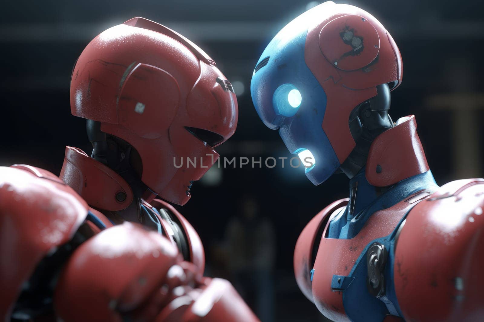 Chipped boxing energy robots. Workout training. Generate Ai