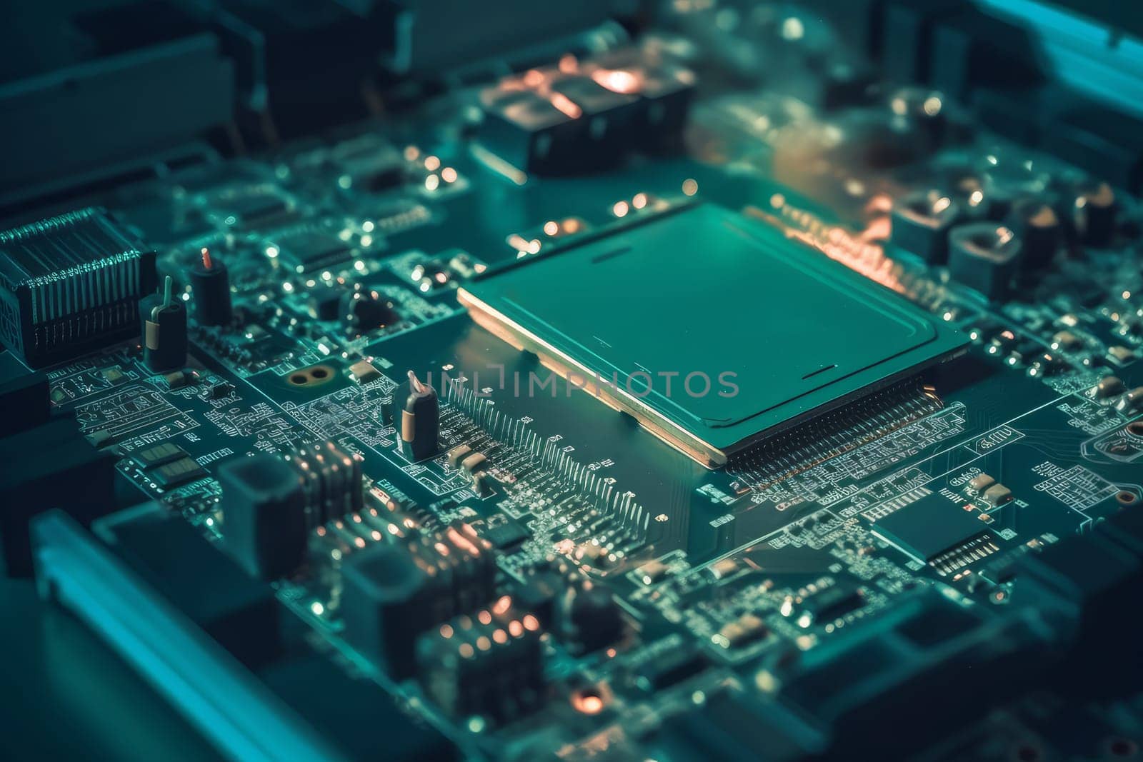 Circuit board chip. Computer pc component. Generate Ai