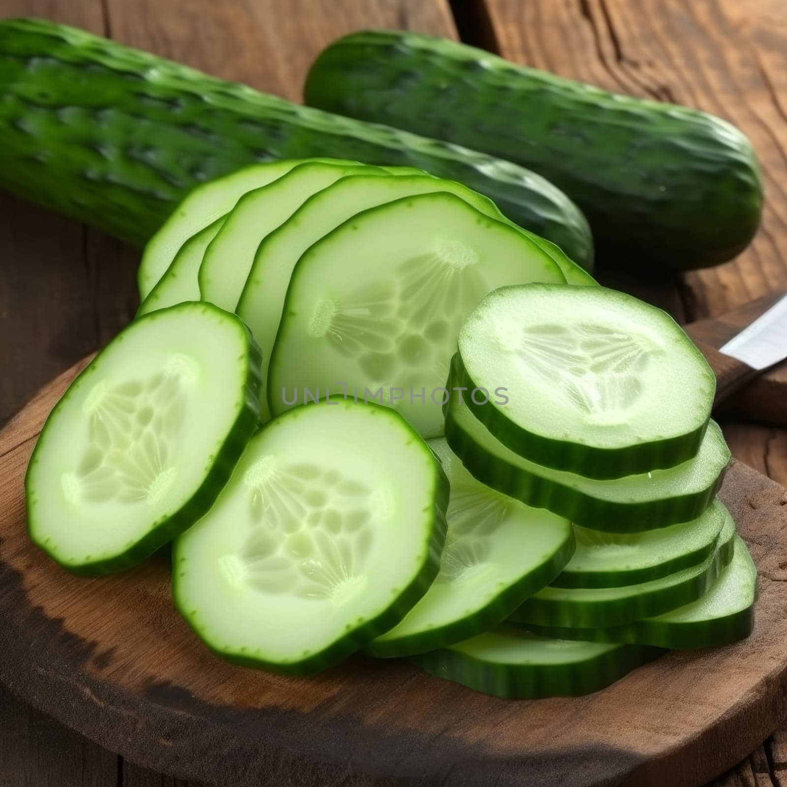 Cutted fresh cucumber. Generate Ai by ylivdesign