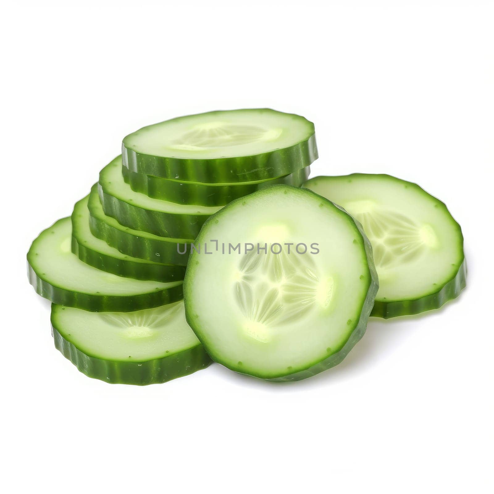 Sliced cucumber on white background. Generate Ai by ylivdesign