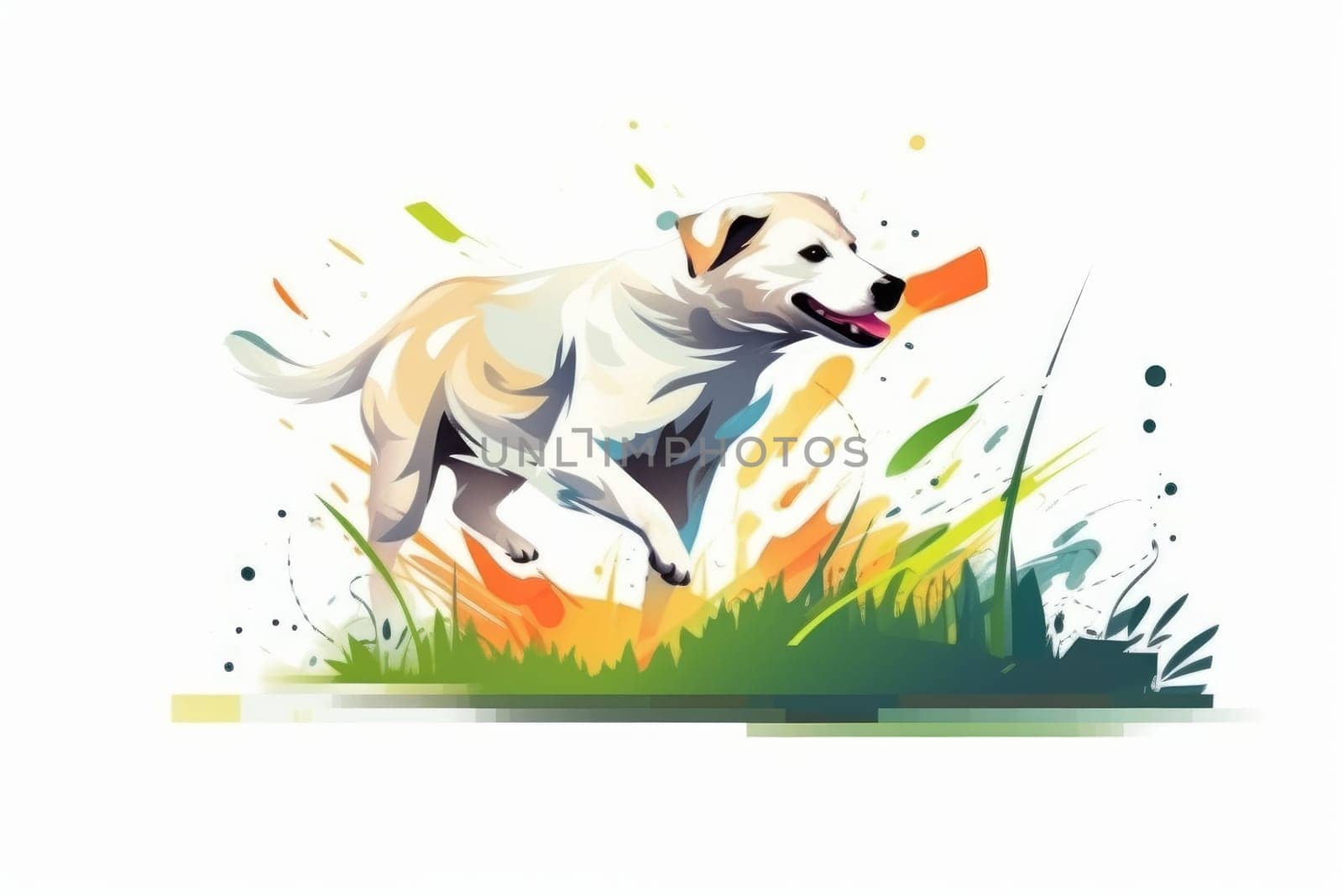 Dog run watercolor. Pet animal. Generate Ai
