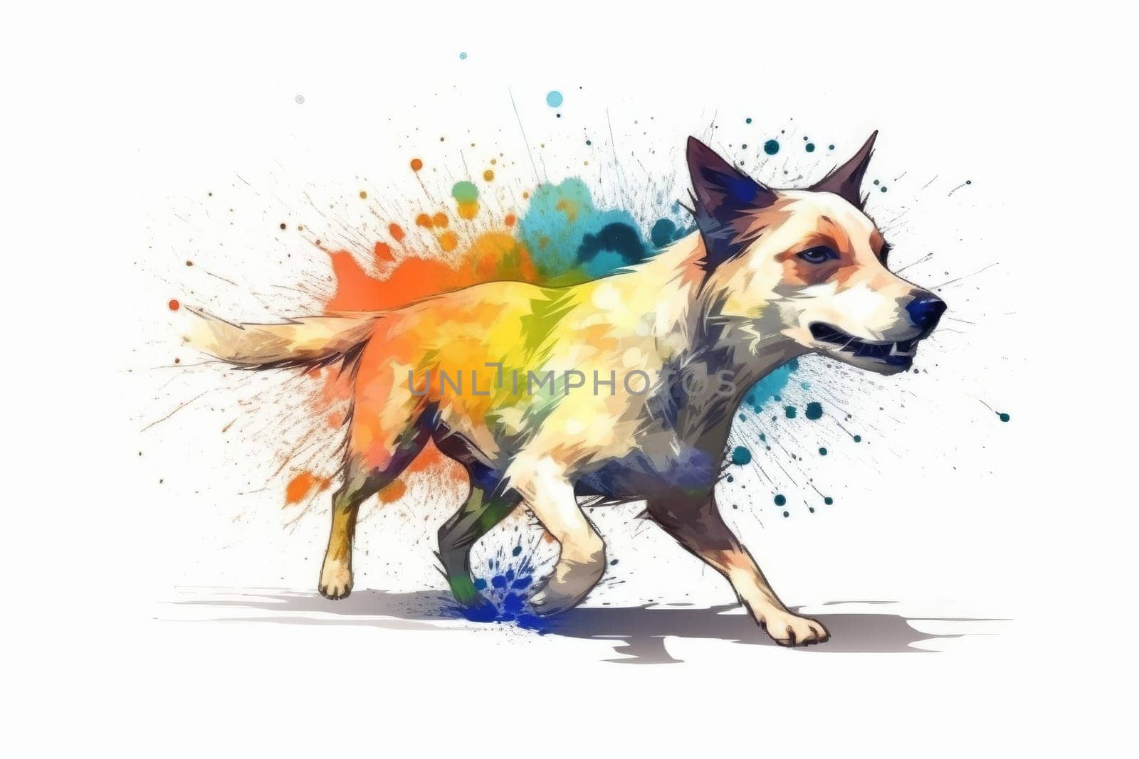 Dog run watercolor splash. Generate Ai by ylivdesign