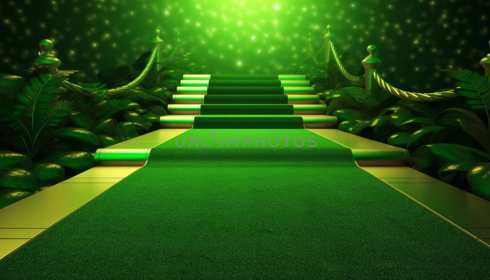 Green carpet lights. Generate Ai by ylivdesign