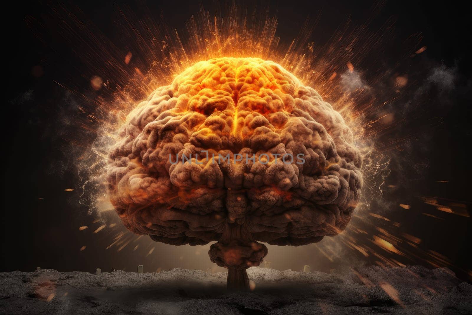 Human brain explosion. Mind science. Generate Ai