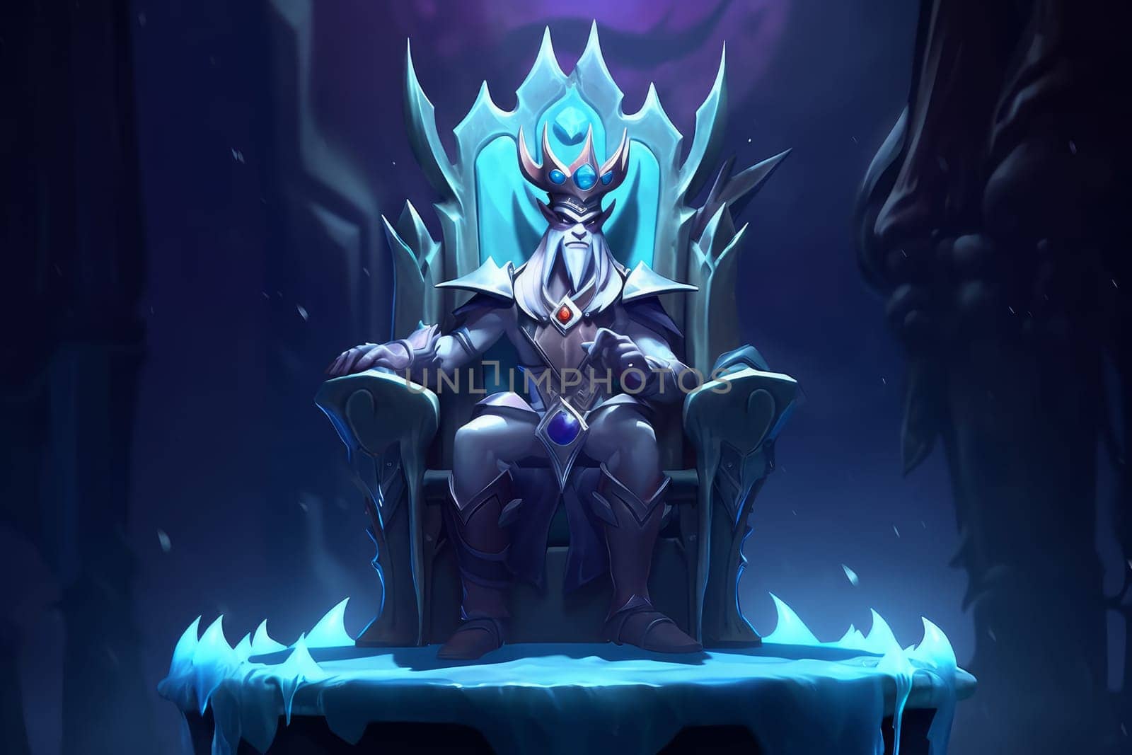 Ice king. Winter snow throne. Generate Ai