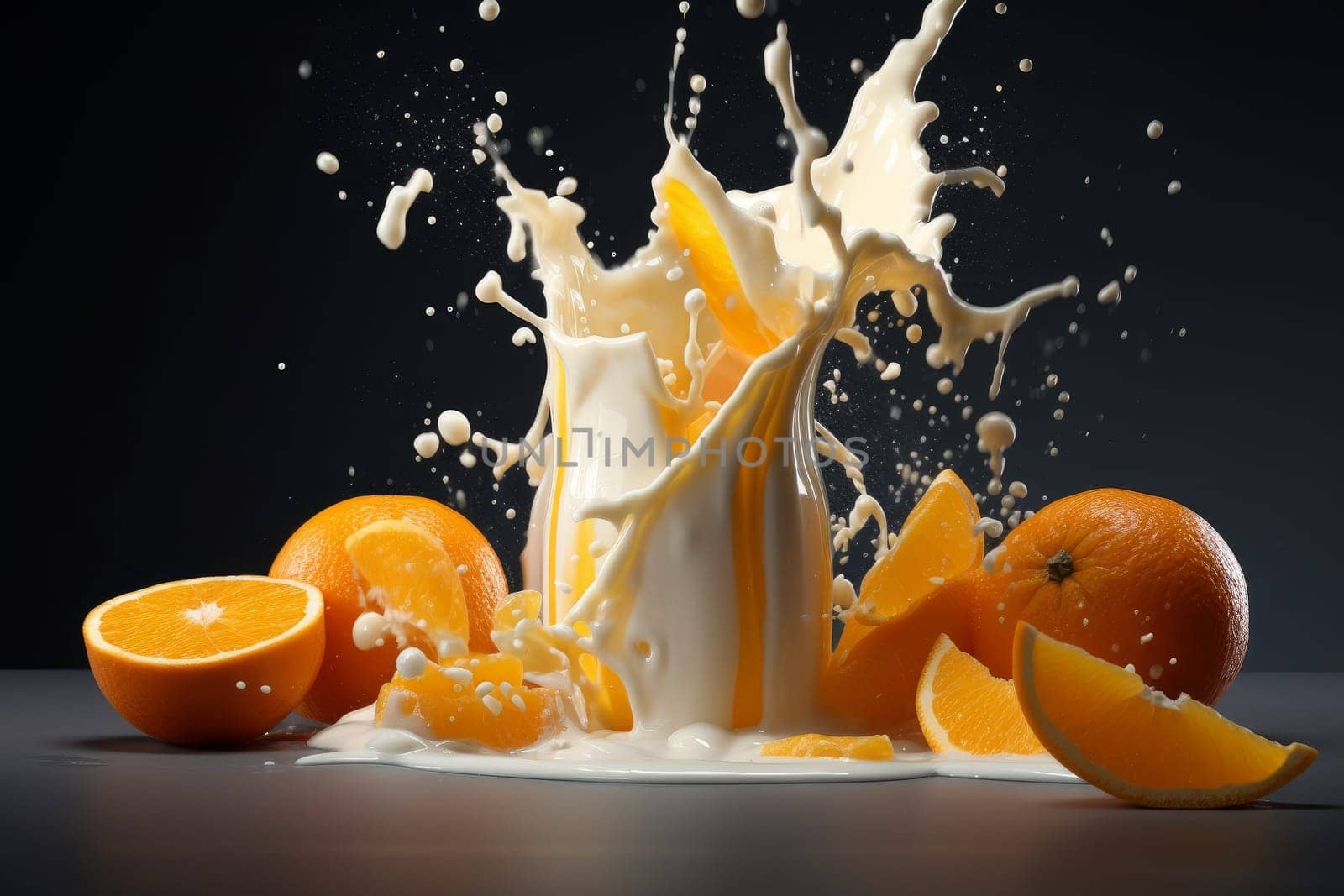 Orange milk splash. Healthy berry. Generate Ai