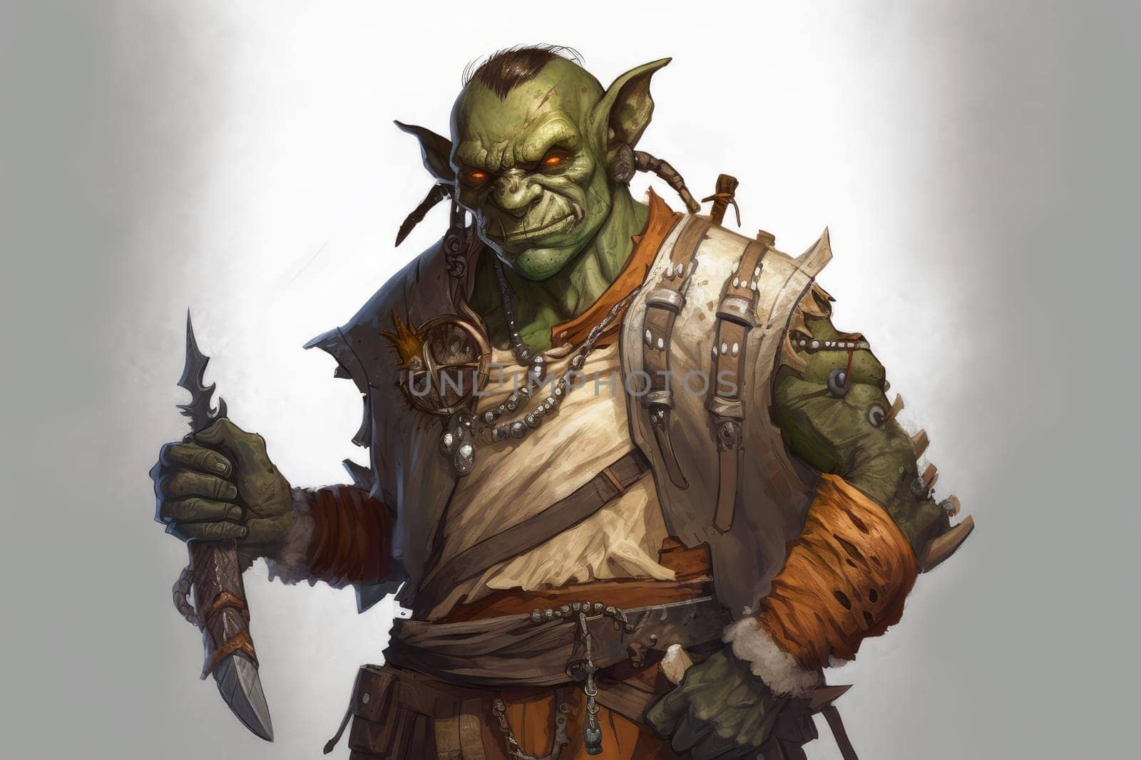 Green orc character. Skin scary ogre. Generate Ai