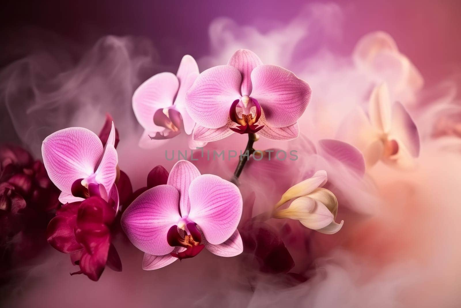 Pink orchids flowers. Natural petal. Generate Ai