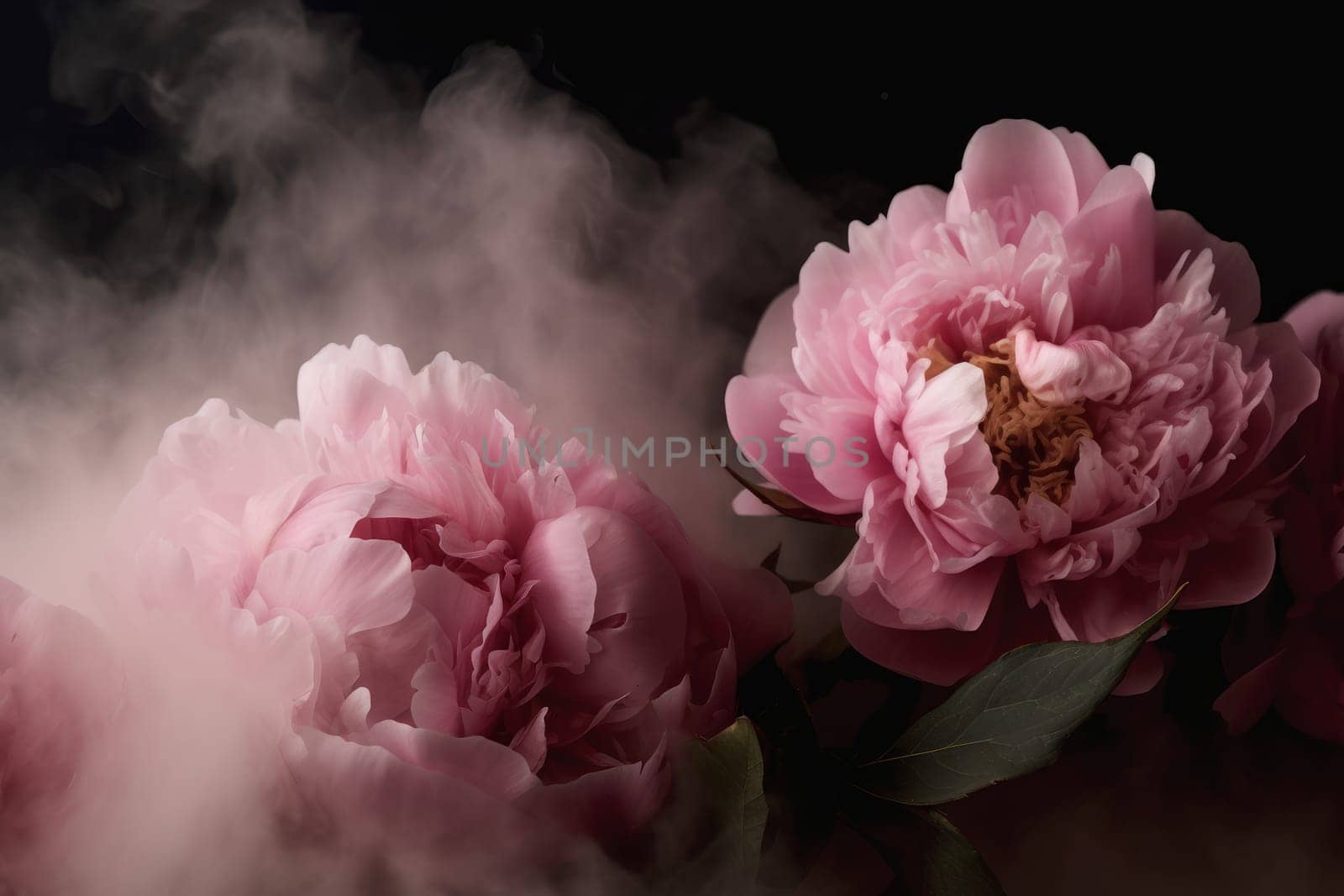 Peony flowers in smoke. Generate Ai by ylivdesign