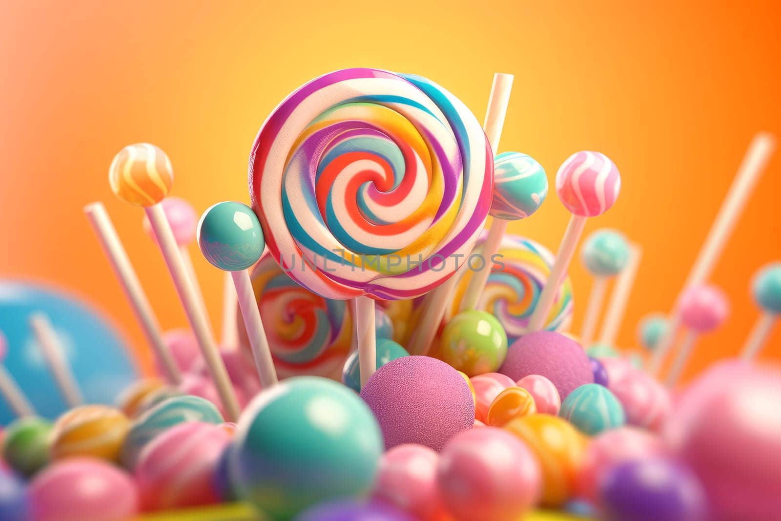 Rainbow lollipop sugar. Color fantasy. Generate Ai
