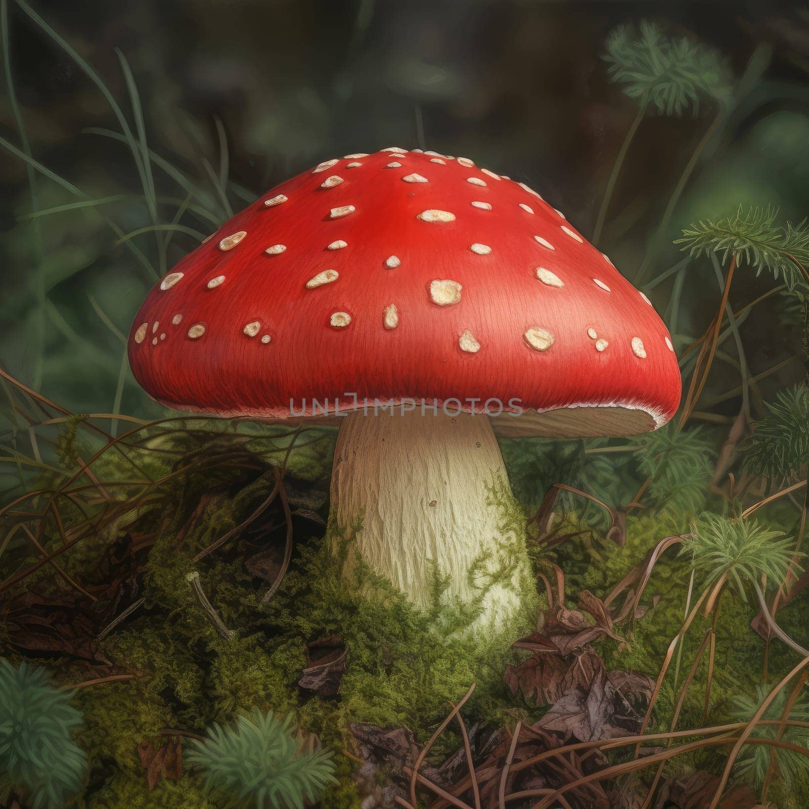 Red toadstool woodland. Autumn organic. Generate Ai