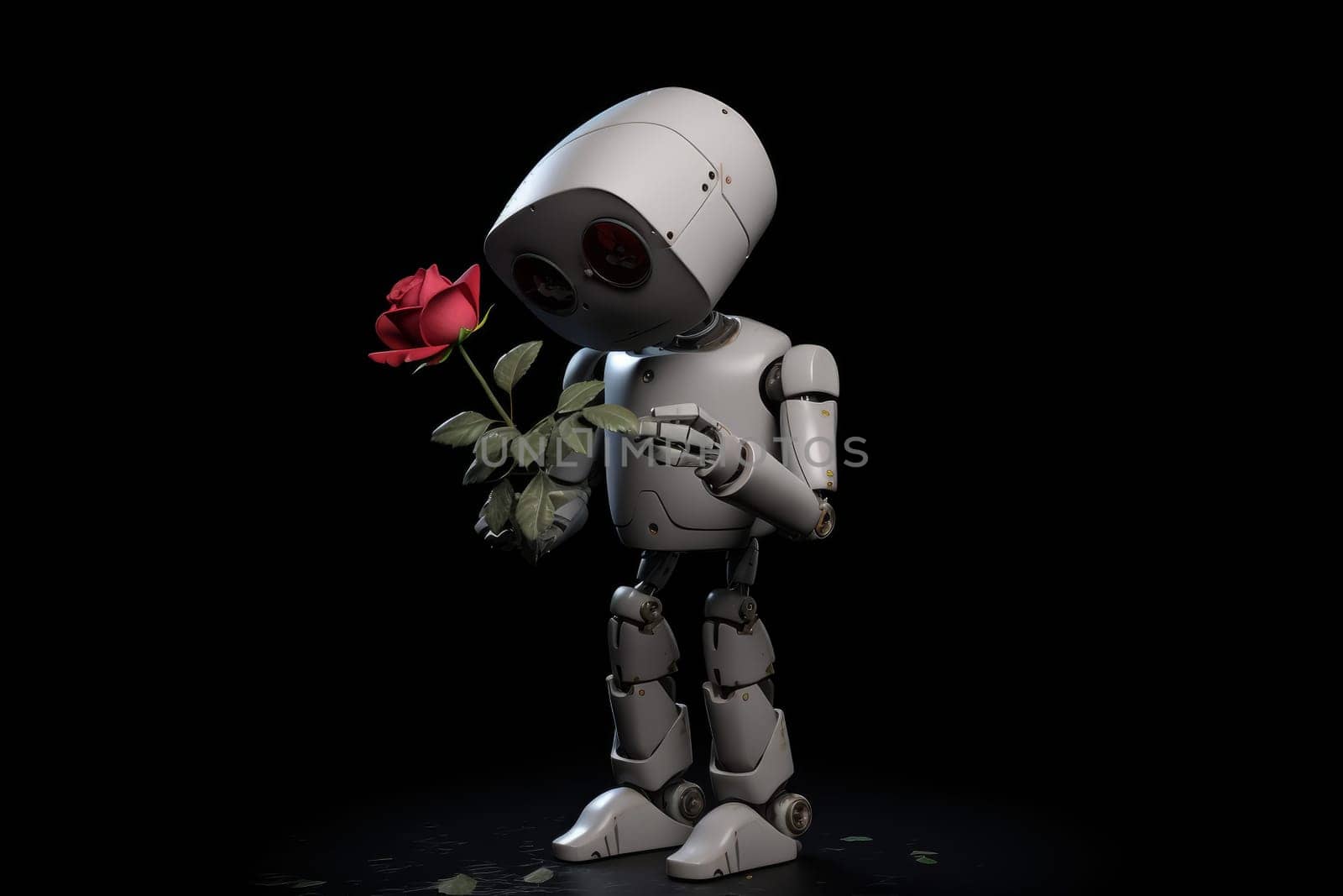 Small robot with rose. Generate Ai by ylivdesign