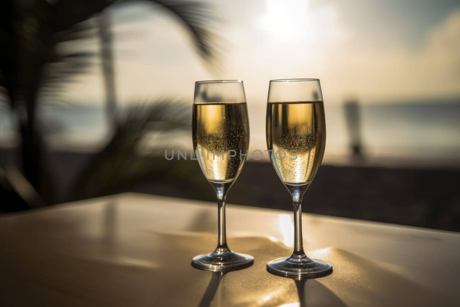 Two glassflute wedding champagne. Generate Ai by ylivdesign