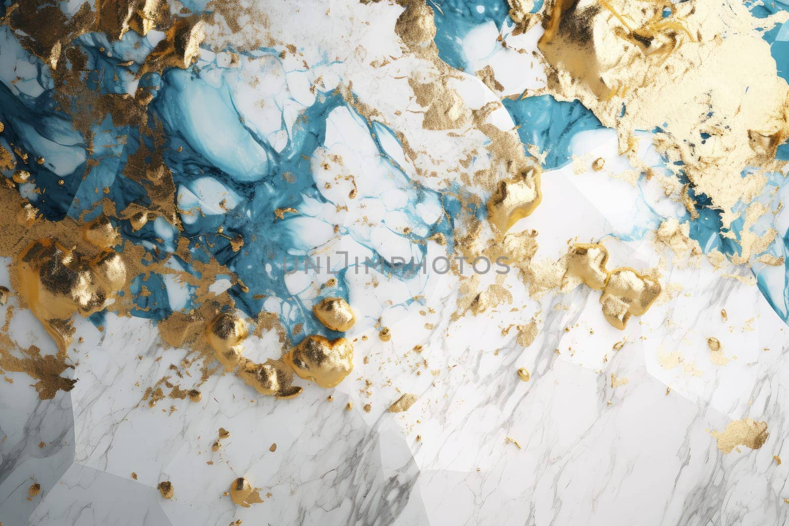 White blue gold marble. Vintage art. Generate Ai