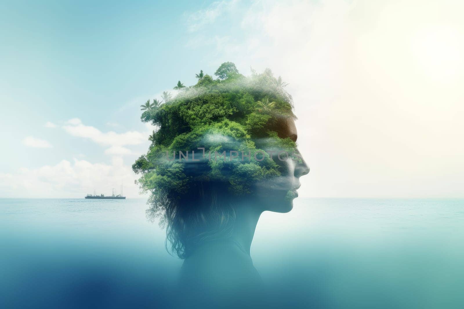 Woman face island. Generate Ai by ylivdesign