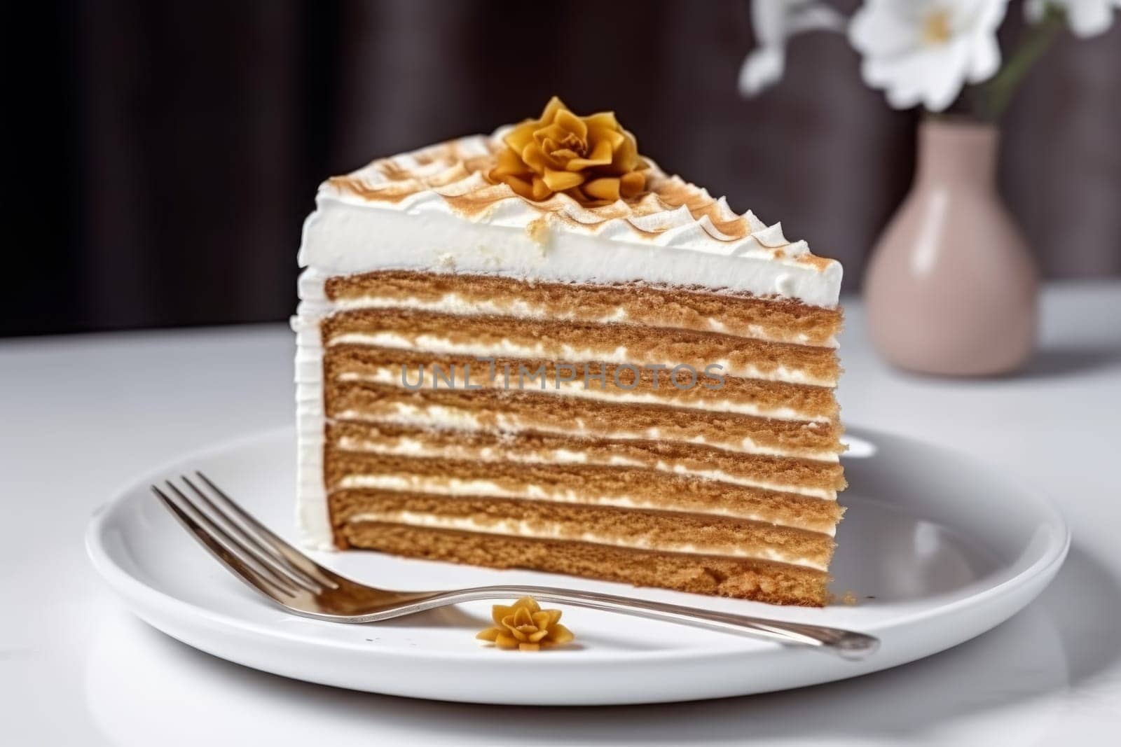 Cake honey medovik. Cream pastry. Generate Ai