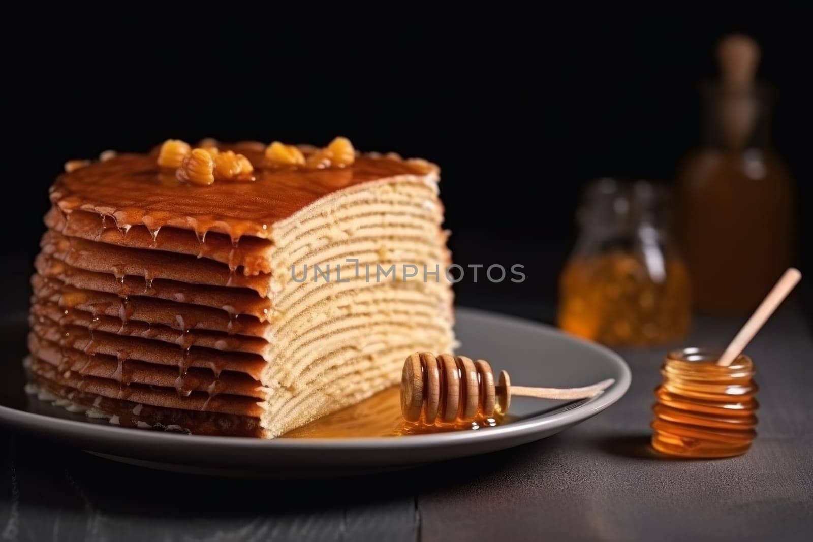Cake sweet honey. Cream pastry. Generate Ai