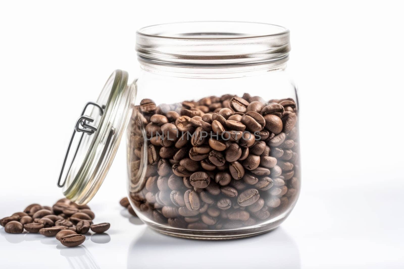 Open jar of coffee beans. Generate Ai by ylivdesign