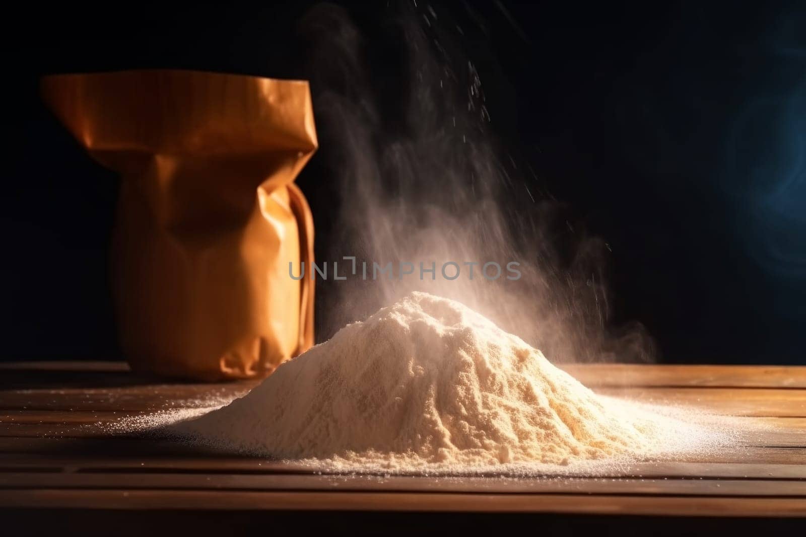 Flour powder. White pile heap. Generate Ai