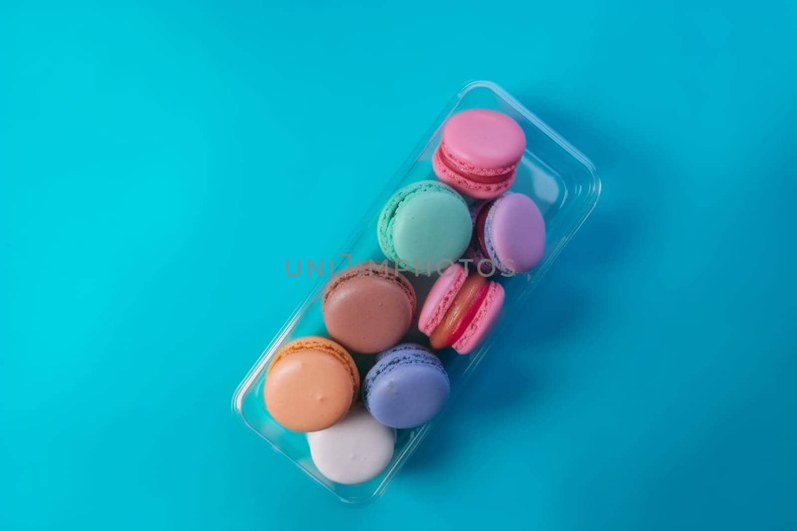 Small box of french macarons. Bakery dessert. Generate Ai