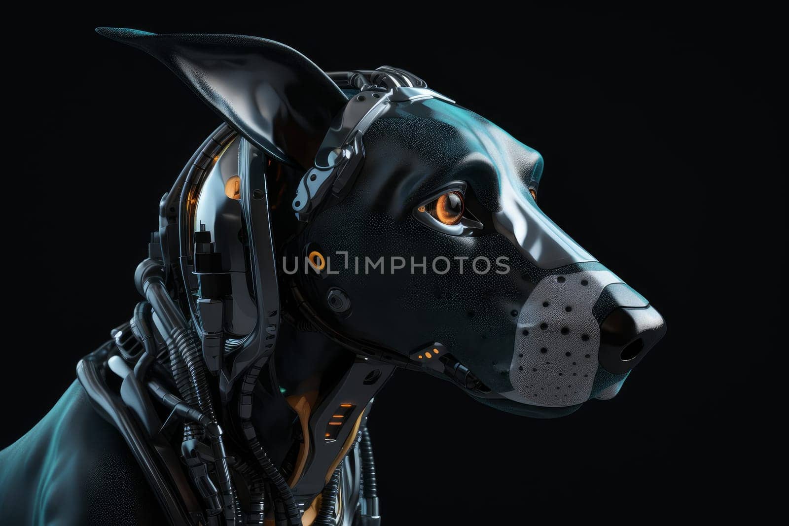 Robot dog head. Futuristic animal. Generate Ai
