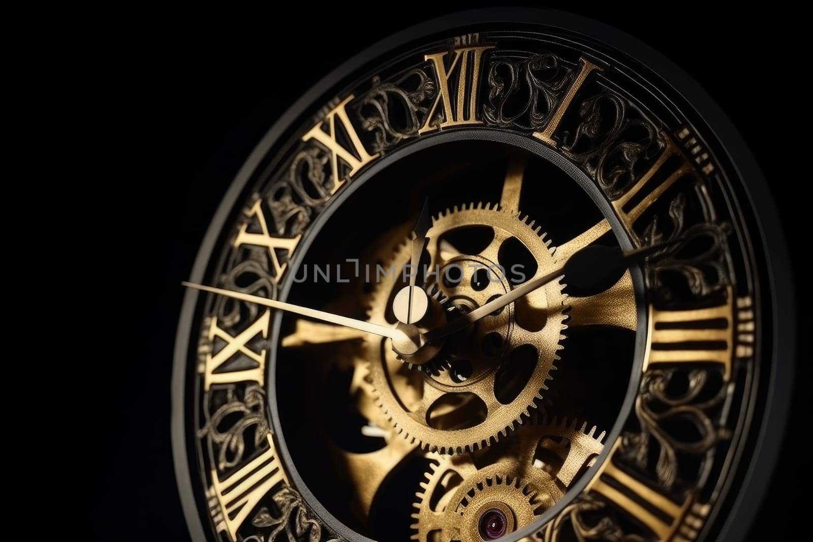 Gold old clock. Retro time. Generate Ai