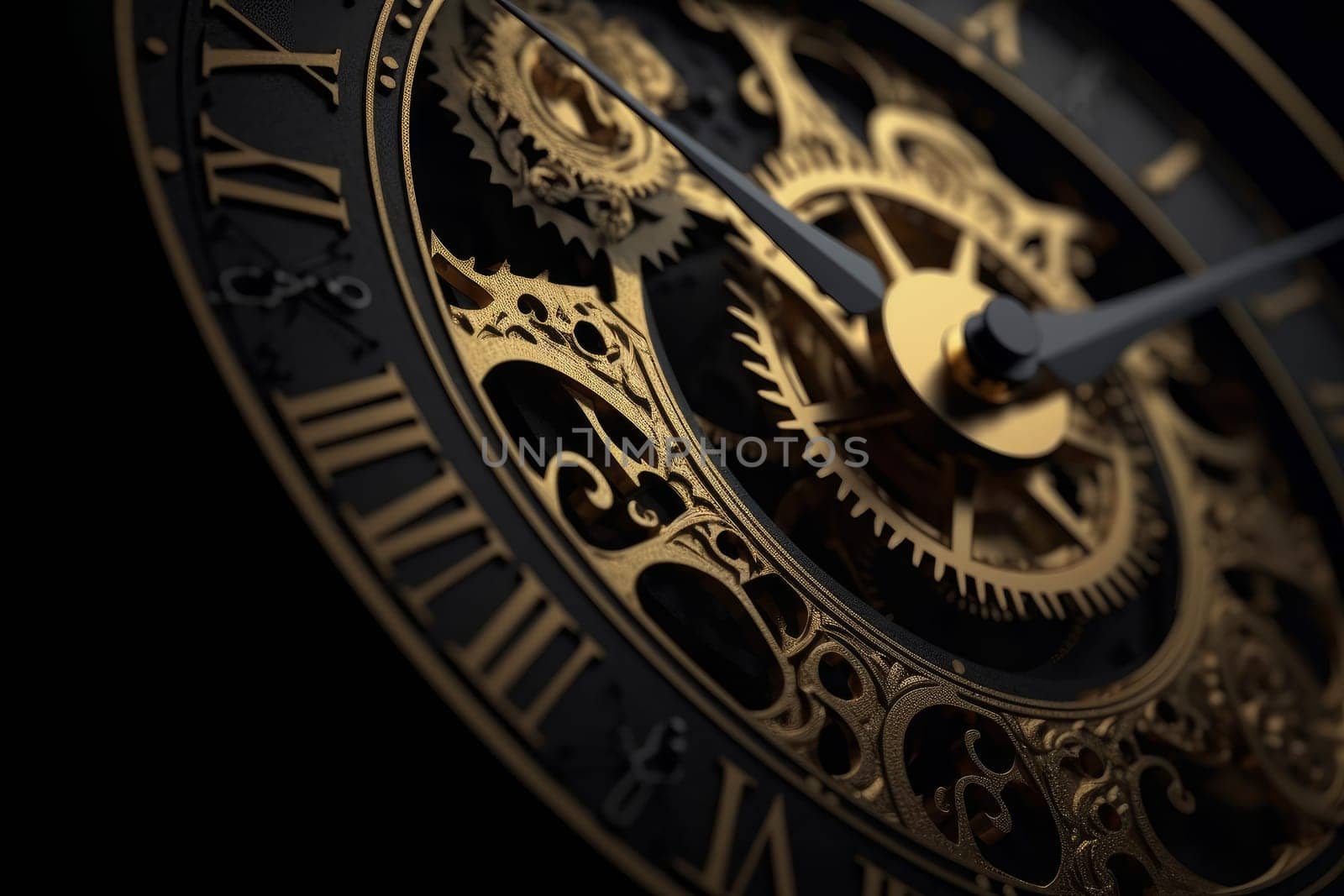Old gold clock time. Generate Ai by ylivdesign