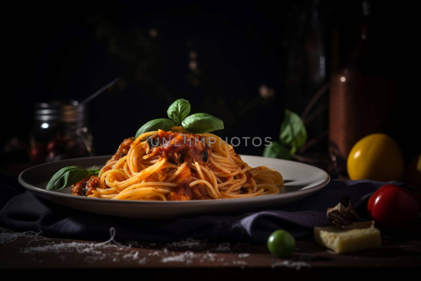 Italian food pasta plate. Dinner gourmet. Generate Ai