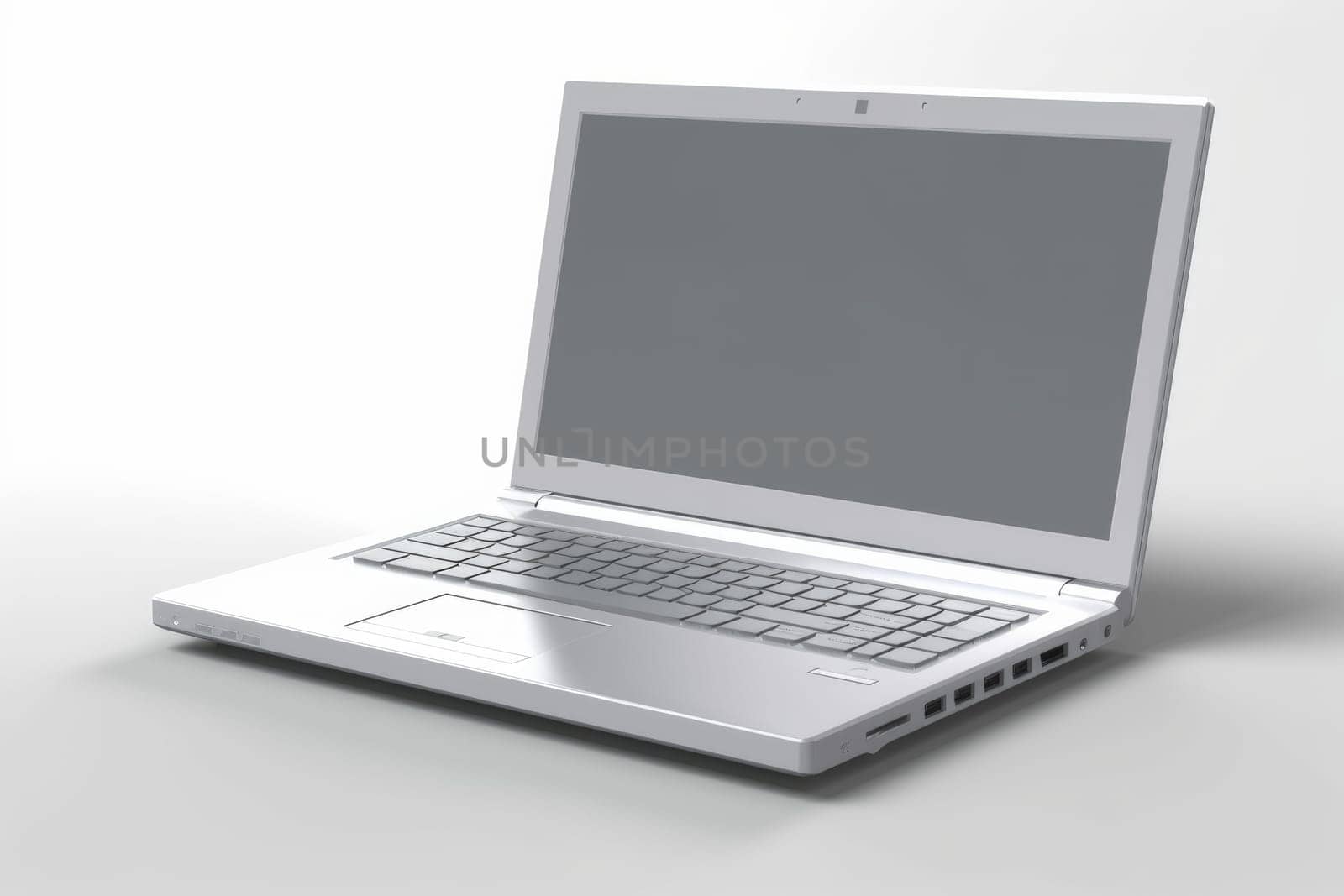 Silver laptop. Portable business device. Generate Ai