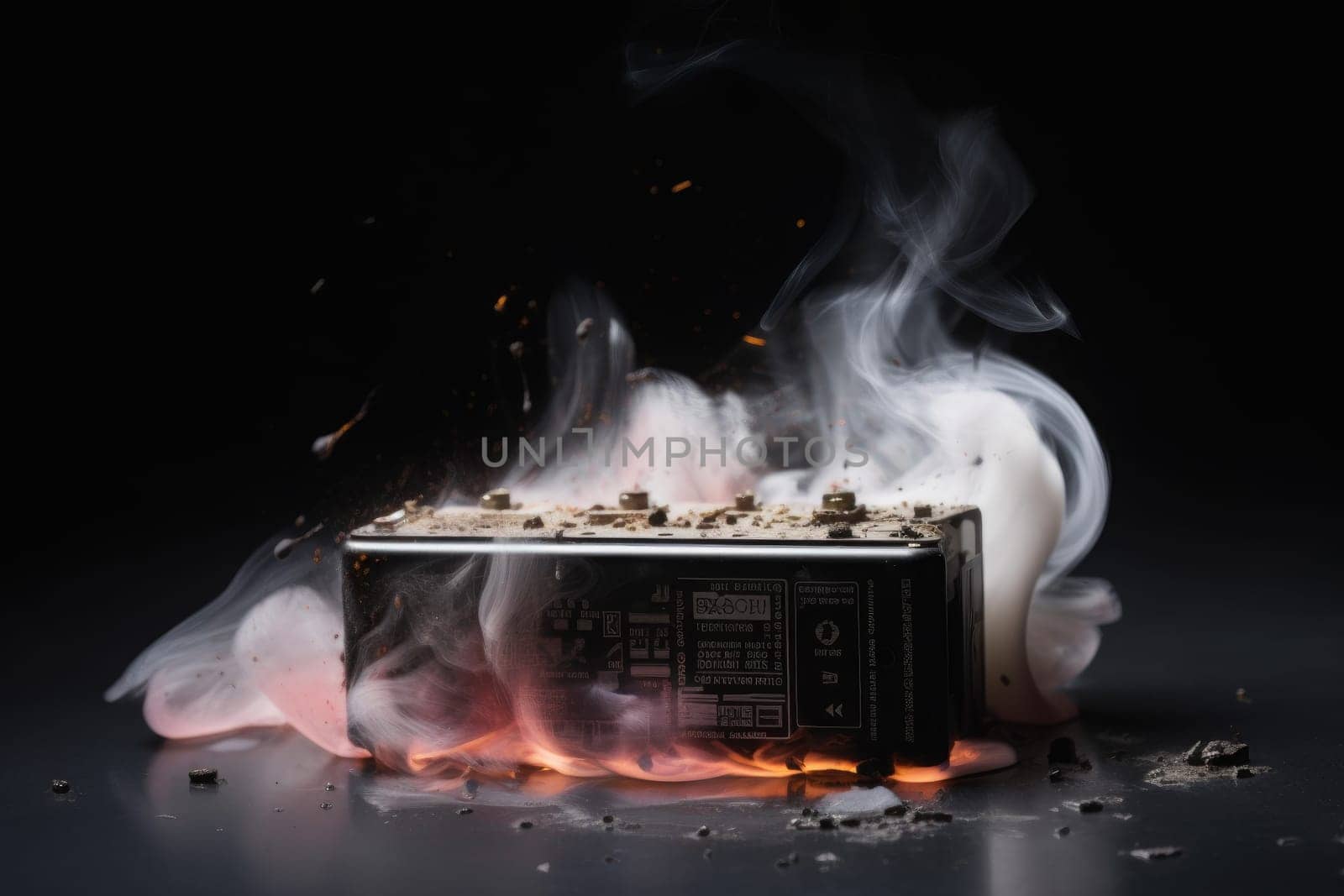Lithium battery fire. Generate Ai by ylivdesign