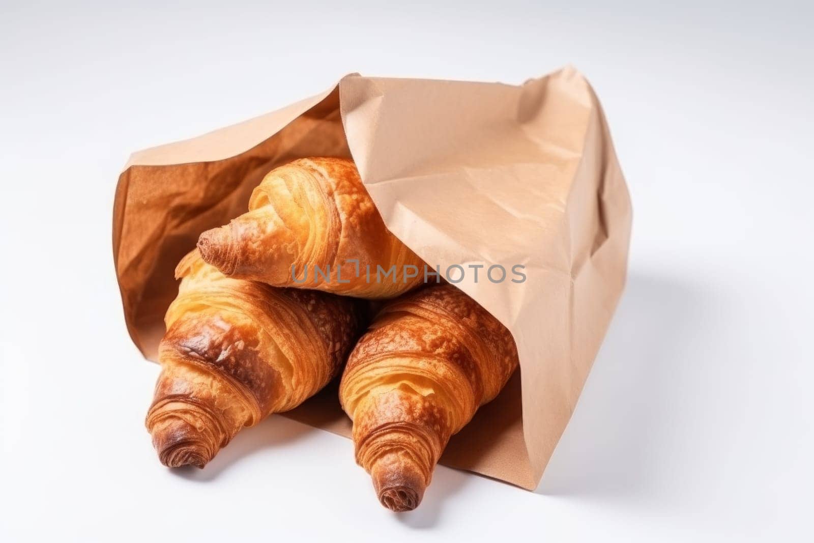 Paper bag croissant. Craft food. Generate Ai