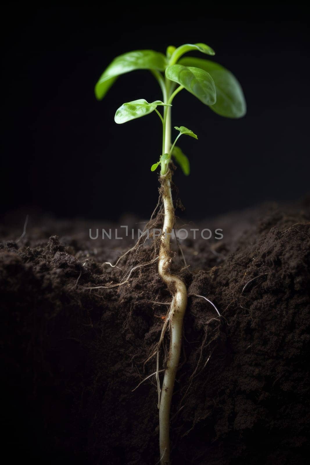 Plant showing root. New compost. Generate Ai